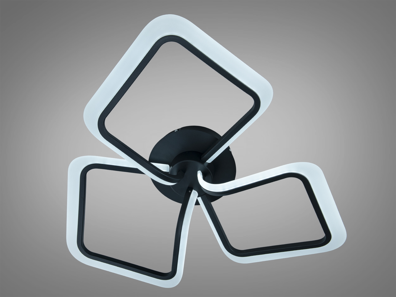 Стельовий світильник із трьома квадратними LED-елементами, білого кольору, на чорній основі, для сучасного дизайну.