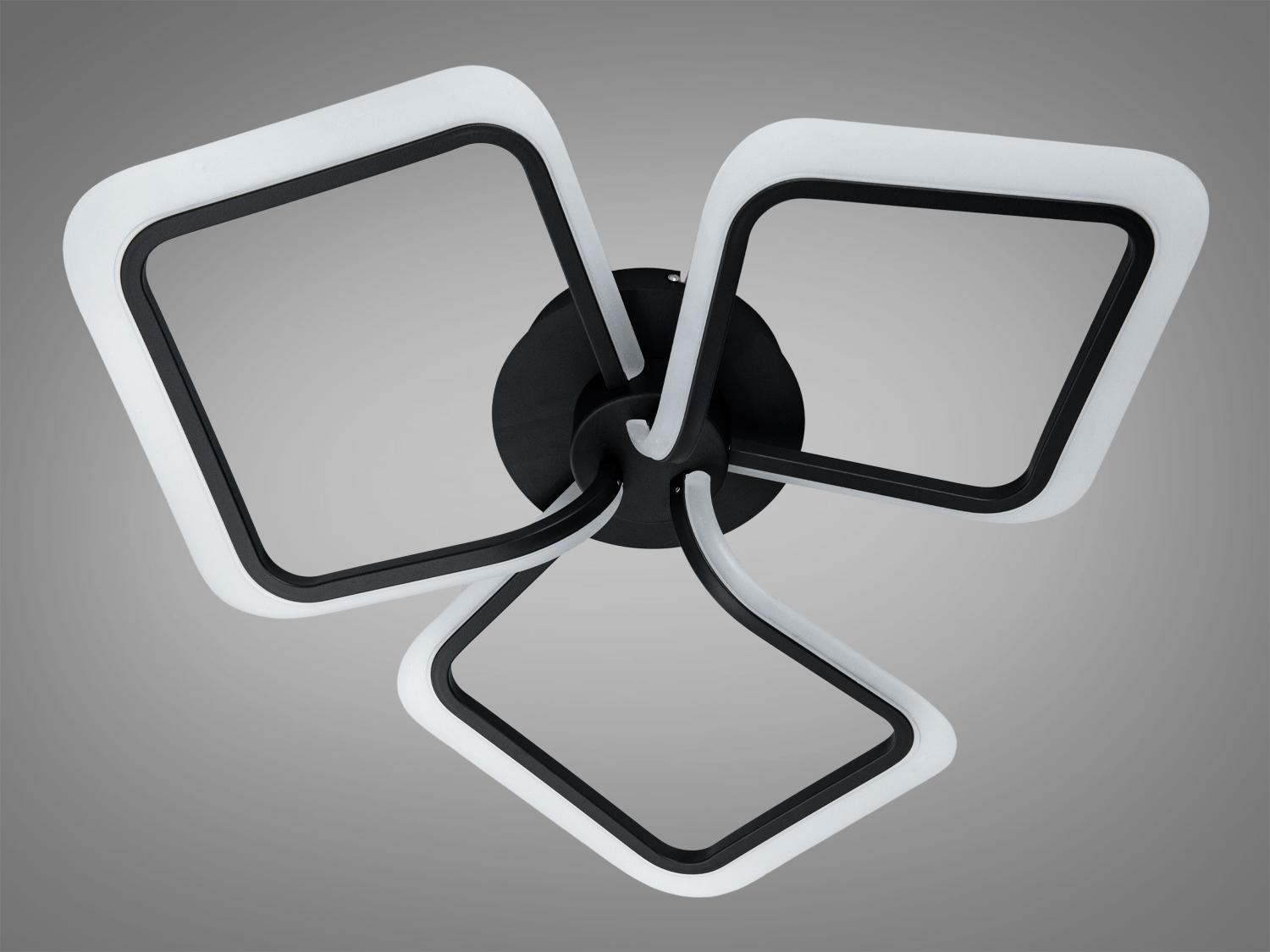 Модерний світильник із трьома квадратними LED-елементами, чорна основа, підходить для мінімалістичного інтер’єру.