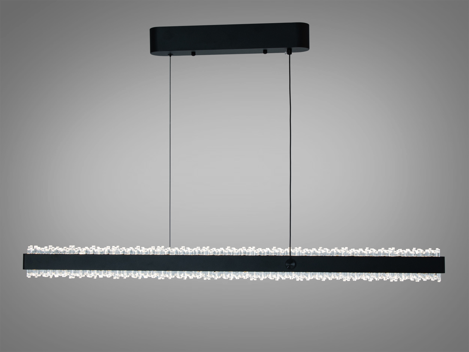 Сучасний підвісний світильник з кристалами, чорний металевий корпус, регульована висота. Ідеальний для вітальні.